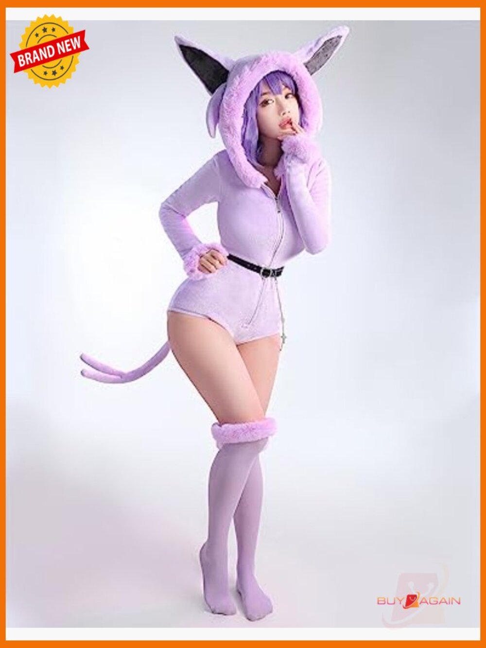 Fluffy Anime Bodysuit Romper Onesie Jumpsuit with Tail Belt Socks - Picture 2 of 6